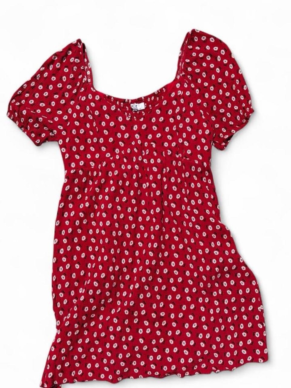 BB Dakota Red Puff-Sleeve Square Neck Tunic with White Dot Print